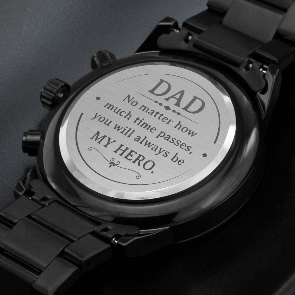 Black Chronograph Watch with Engraving