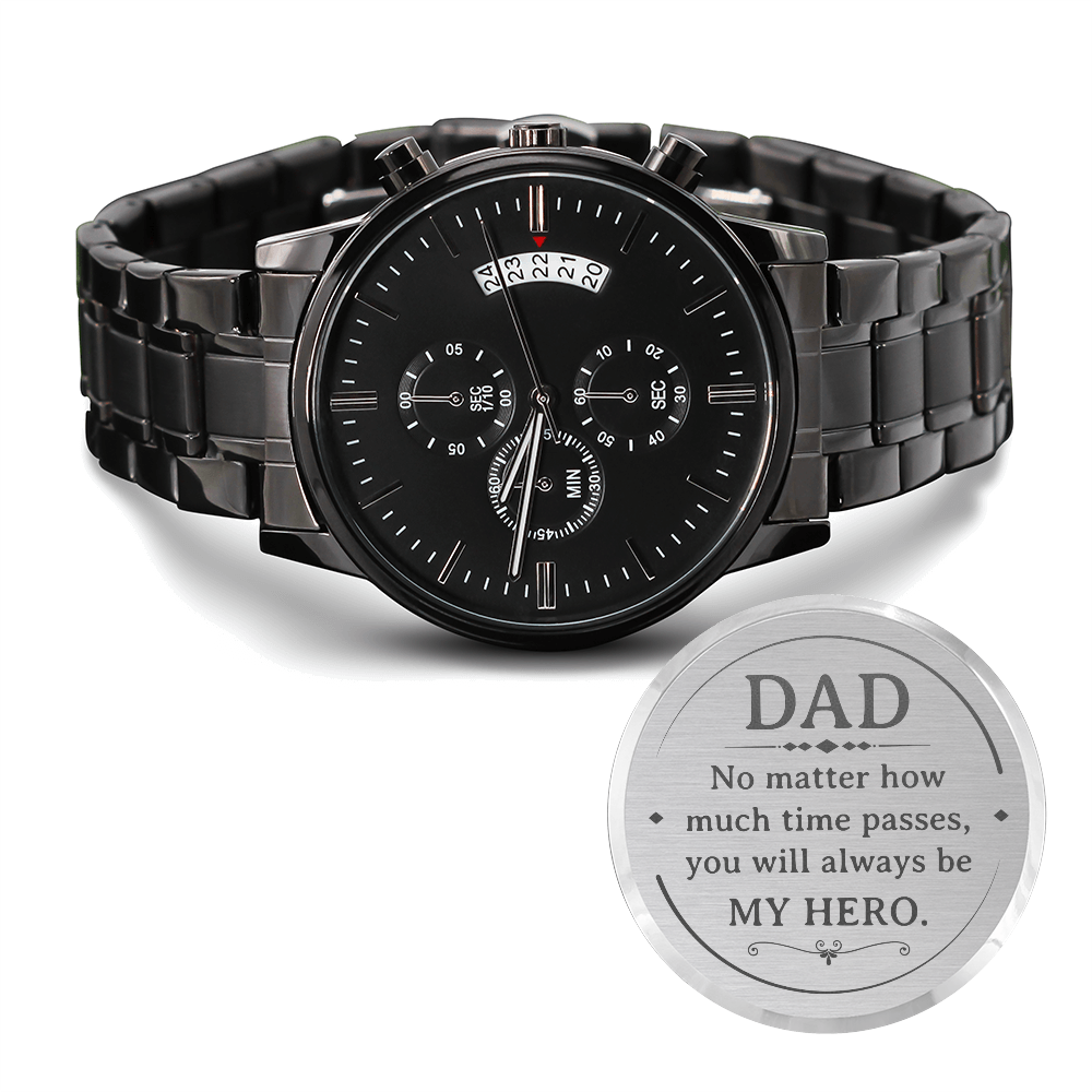 Black Chronograph Watch with Engraving