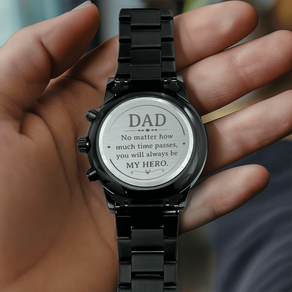 Black Chronograph Watch with Engraving