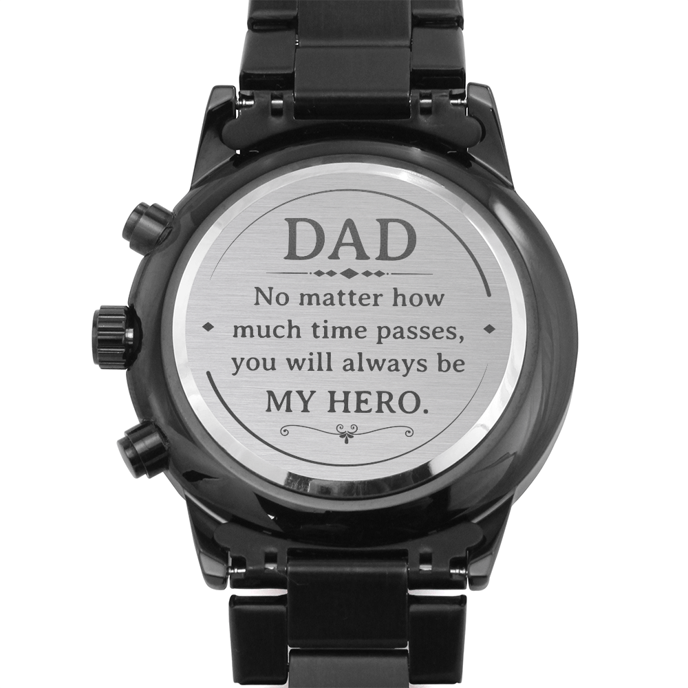 Black Chronograph Watch with Engraving